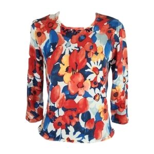 Alfred Dunner Beaded Crew Colorful Fall Floral Sweater, M Petite